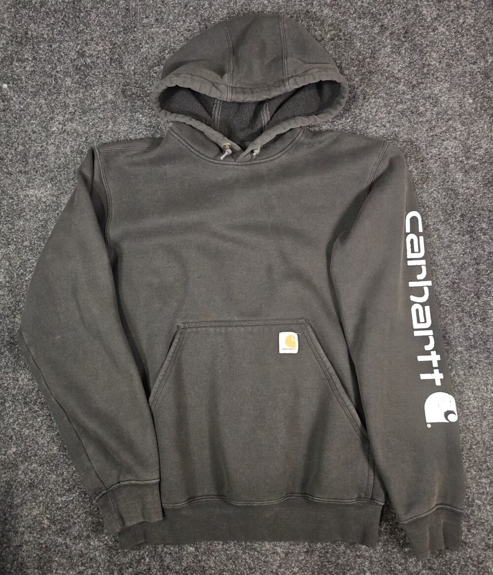 Carhartt Men's Small Black Pullover Hoodie Original Fit Sleeve Logo Sweatshirt